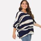 Romwe Plus Striped Print Top