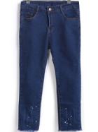 Romwe Fringe Pockets Denim Blue Pant