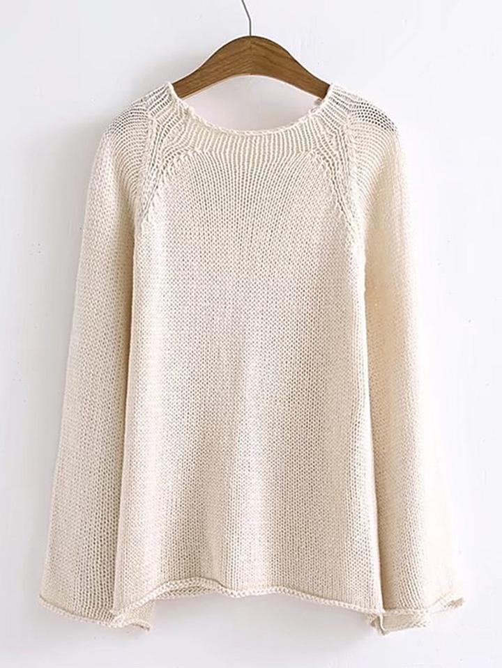 Romwe Bell Sleeve Rolled Hem Sweater