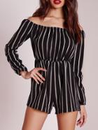 Romwe Off-the-shoulder Vertical Stripe Romper