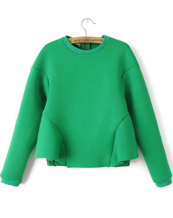 Romwe Peplum Zip Green Blouse