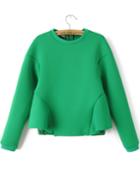 Romwe Peplum Zip Green Blouse