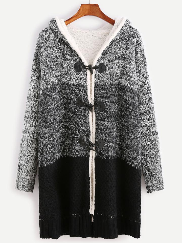 Romwe Contrast Faux Shearling Neckline Duffle Sweater Coat