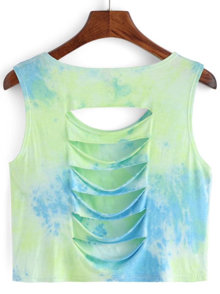 Romwe Hollow Out Tie-dye Letters Print Tank Top