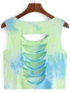 Romwe Hollow Out Tie-dye Letters Print Tank Top
