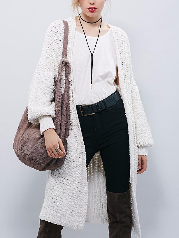 Romwe Lantern Sleeve Eyelet Long Coat