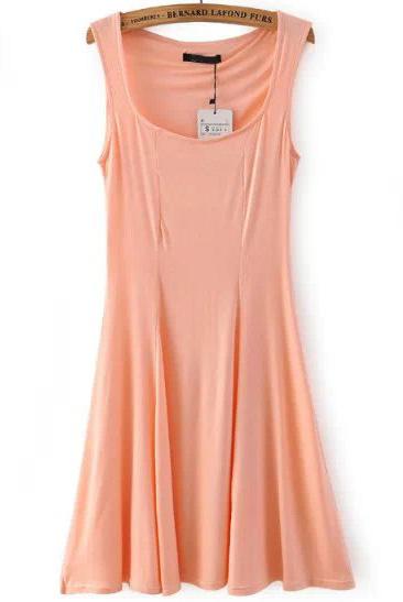 Romwe Pink Strap Slim Pleated Dress