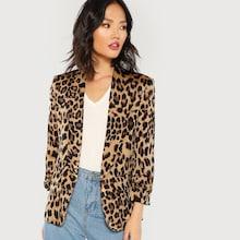 Romwe Shawl Collar Gathered Sleeve Leopard Blazer