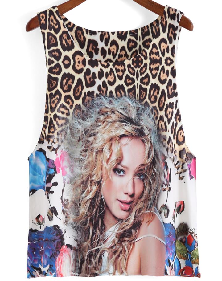 Romwe Leopard Beauty Print Tank Top
