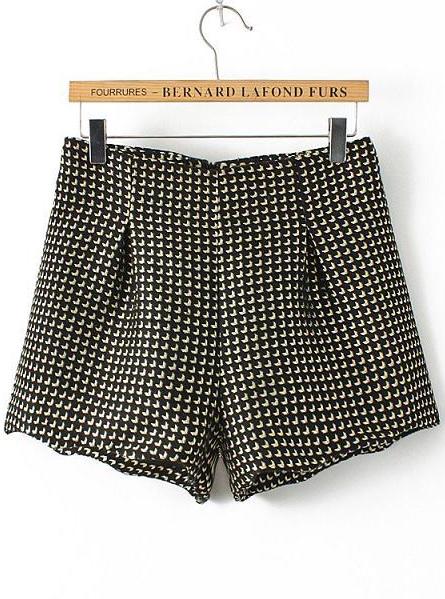 Romwe Houndstooth Woolen Black Shorts