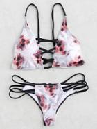 Romwe Animal Print Criss Cross Bikini Set