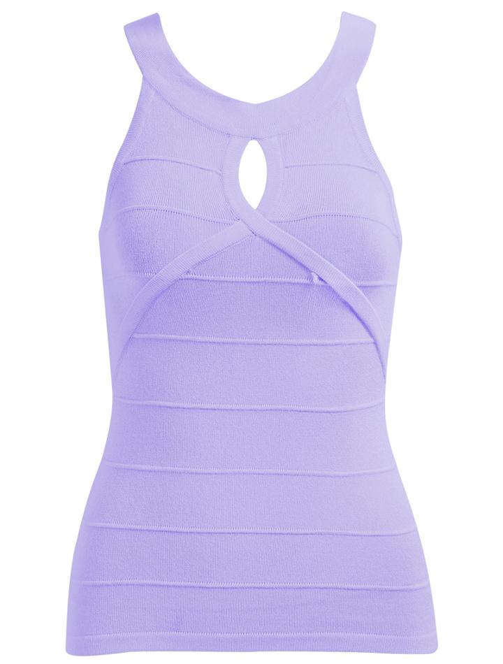 Romwe Round Neck Keyhole Hollow Slim Purple Vest