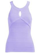 Romwe Round Neck Keyhole Hollow Slim Purple Vest