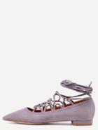 Romwe Grey Faux Suede Pointed Toe Criss Cross Flats