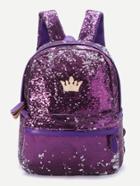Romwe Purple Sequin Overlay Crown Detail Backpack