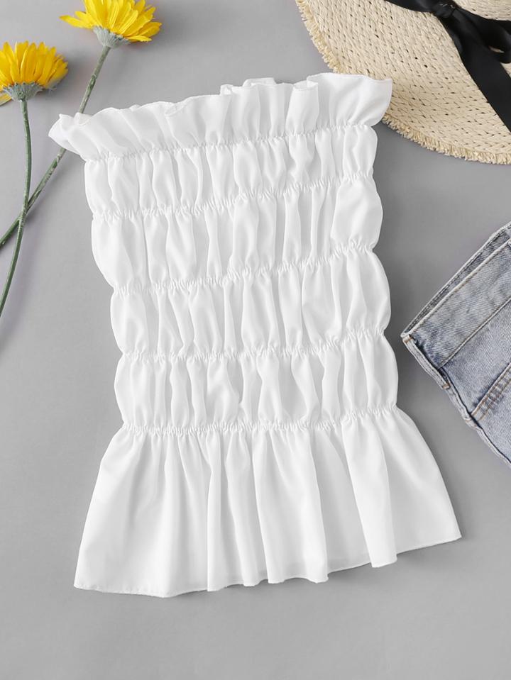 Romwe Ruffle Trim Pleated Tube Top