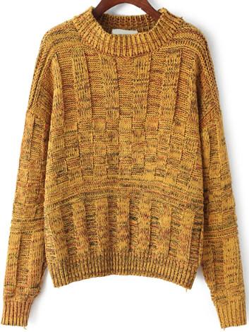 Romwe Long Sleeve Chunky Knit Loose Khaki Sweater