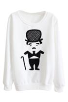 Romwe Cartoon Chaplin Print Elastic Sweatshirt