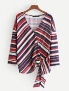 Romwe Multi Striped Wrap Top