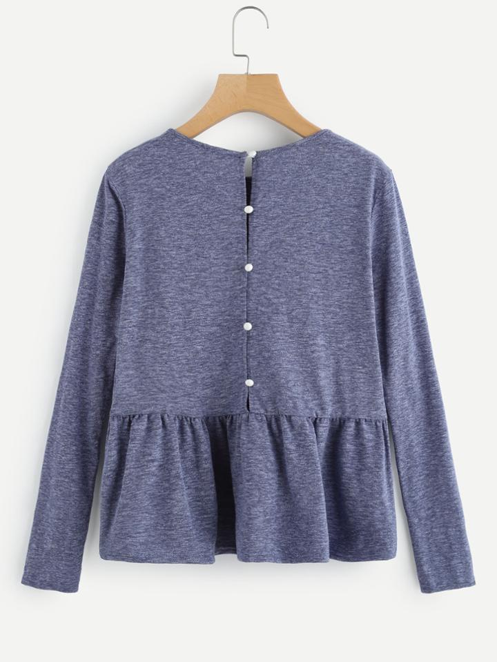 Romwe Buttoned Back Heather Knit Smock Top