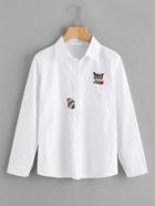 Romwe Fox Embroidered Chest Pocket Shirt