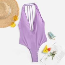 Romwe Open Back Plunge One Piece Swimwear