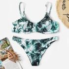 Romwe Marble Print Underwire Top With Low Rise Bikini
