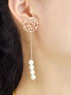 Romwe Gold Long Chain Brincos Flower Pattern Dangle Earrings