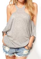 Romwe Off-shoulder Batwing Loose T-shirt