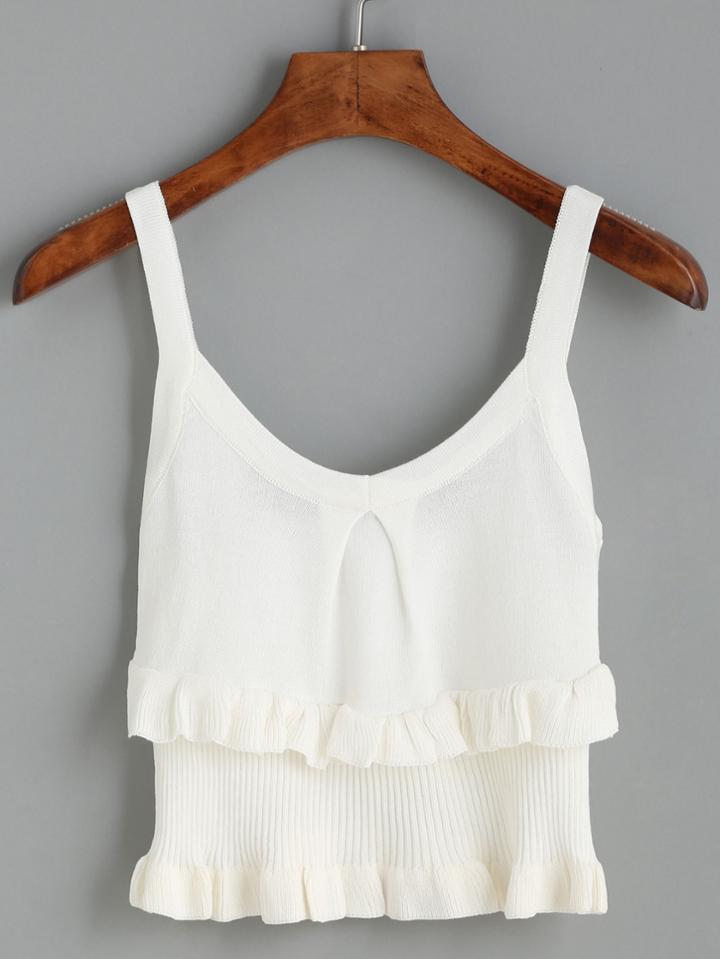 Romwe White Ruffle Knit Cami Top