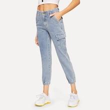Romwe Bleach-dye Flap Pocket Crop Jeans