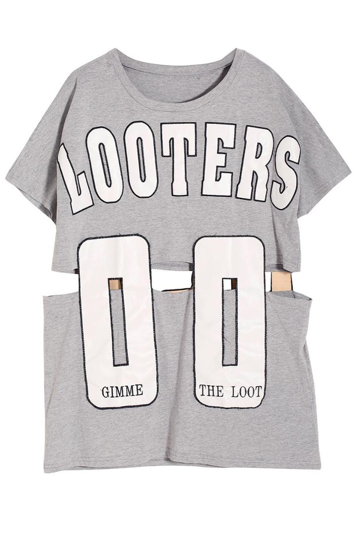 Romwe Looters Oo Stitching Cut-out T-shirt