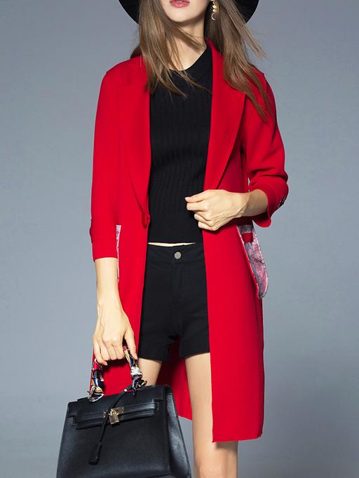 Romwe Red Lapel Print Pockets Coat