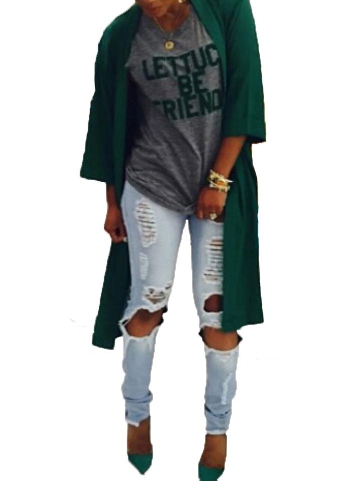 Romwe Half Sleeve Slit Back Coat
