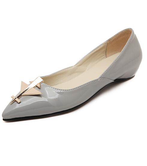 Romwe Grey Point Toe Metal Embellished Flat Shoes