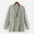 Romwe Plus Cable Knit V Neck Sweater Coat