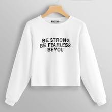 Romwe Ribbed Knit Slogan Print Crop Pullover