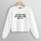 Romwe Ribbed Knit Slogan Print Crop Pullover