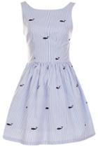 Romwe Whale Print Striped Backless Dress