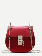 Romwe Red Horse Hair Covered Pu Saddle Bag With Chain Strap
