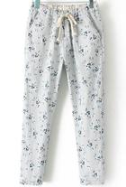Romwe Drawstring Pastel Floral Print Grey Pant