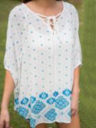 Romwe Lace-up Front Flower Print Poncho Blouse