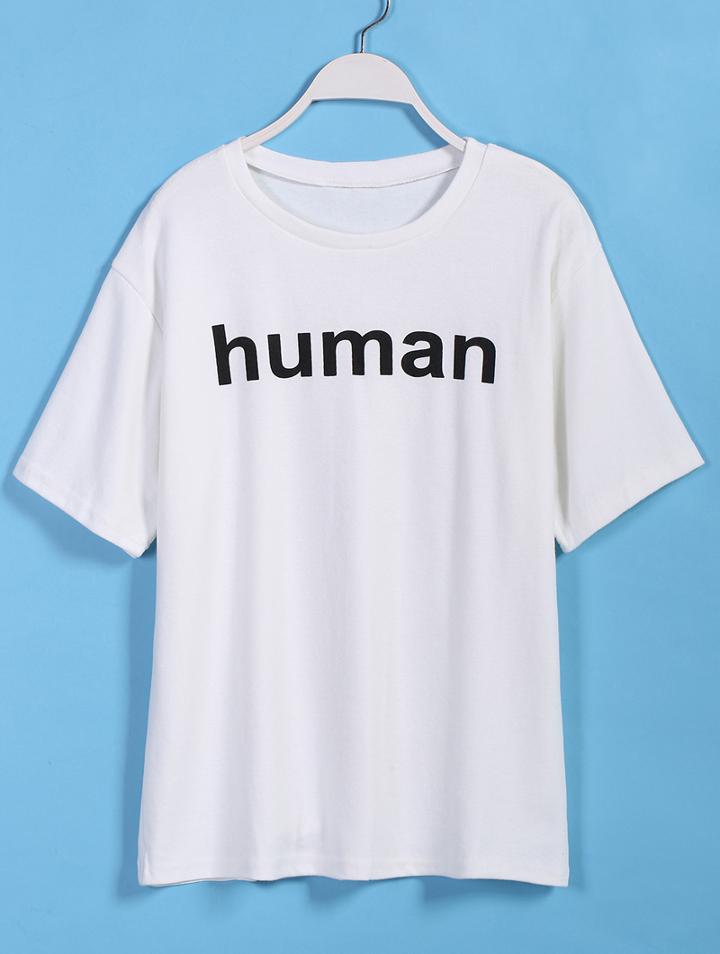 Romwe Human Print White T-shirt