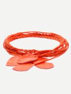Romwe Orange Leaf Tassel Braided Wrap Belt