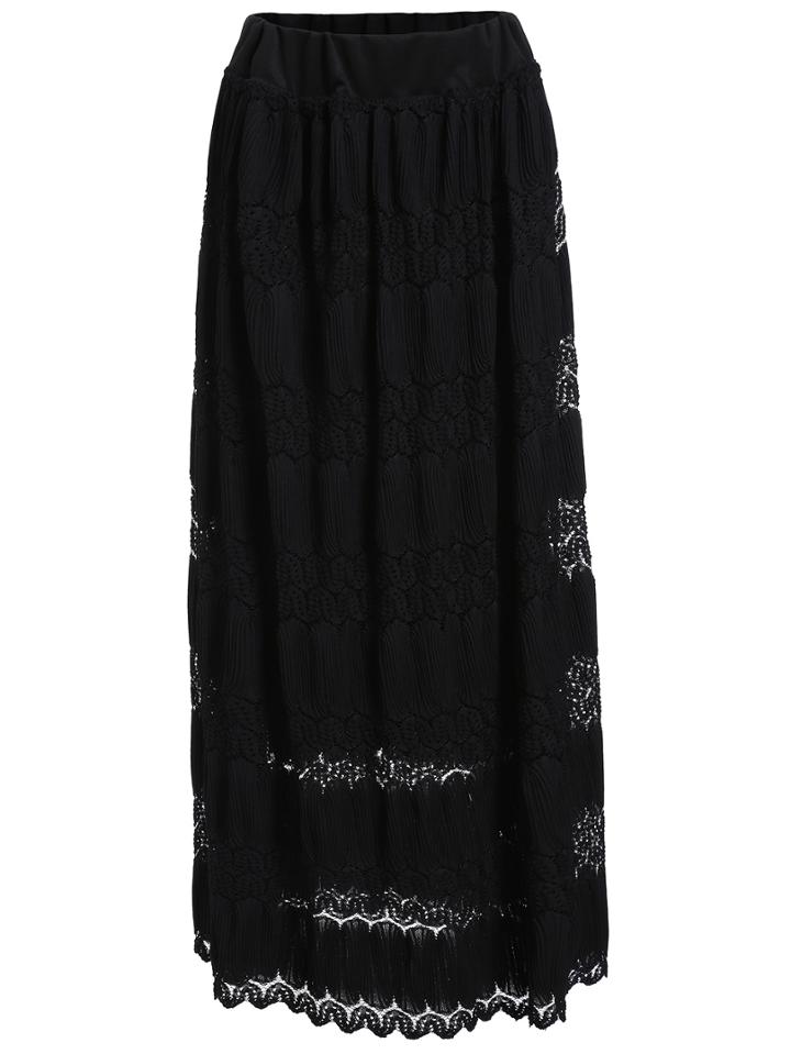 Romwe Elastic Waist Crochet Hollow Ribbed Skirt