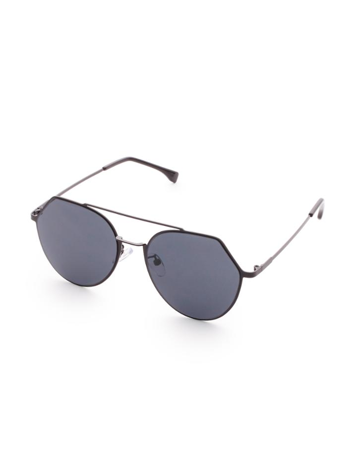Romwe Black Frame Double Bridge Flat Lens Sunglasses