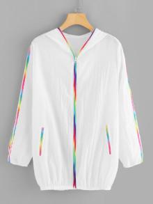 Romwe Colorful Striped Hooded Jacket