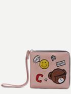 Romwe Pink Smile Patch Cute Purse