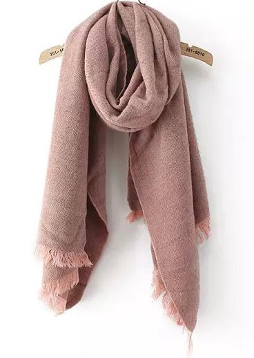 Romwe Solid-colored Fringe Scarf-pink