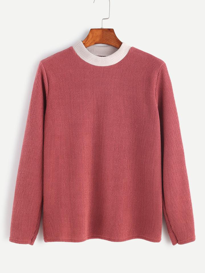 Romwe Contrast Crew Neck Long Sleeve Sweater